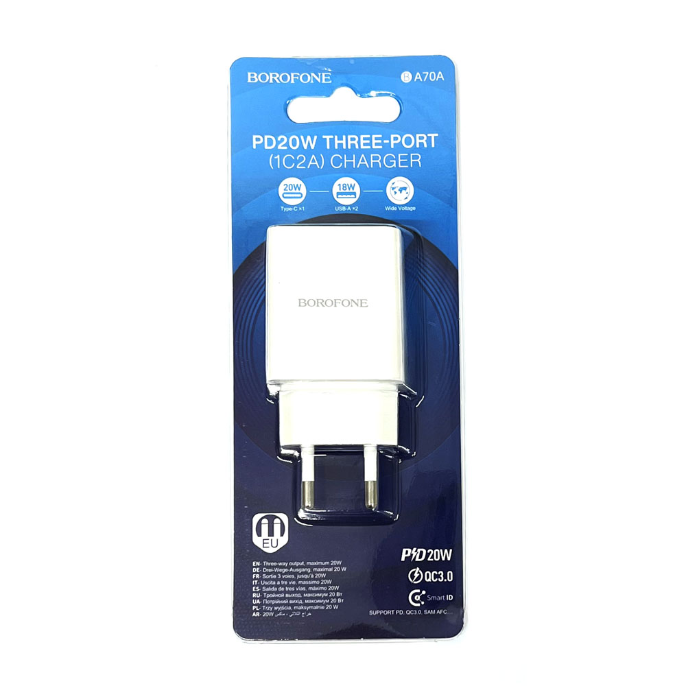 СЗУ блок Borofone BA70A Quick three-port PD20W (1C2A) charger (White) (76)