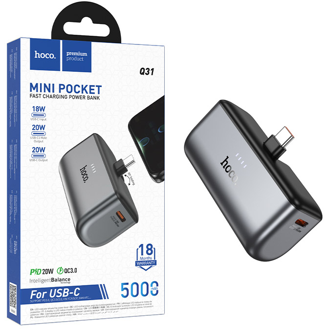Аккумулятор (АКБ) Power Bank Hoco Q31 (5000mAh) Ingenious PD20W pocket (Type-C) (Black) (40)