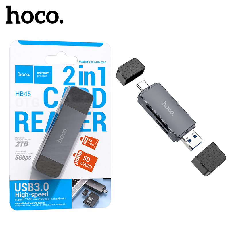 Картридер Hoco HB45 Mindful 2-in-1 (USB/ Type-C 3.0) (Metal Gray) (50)