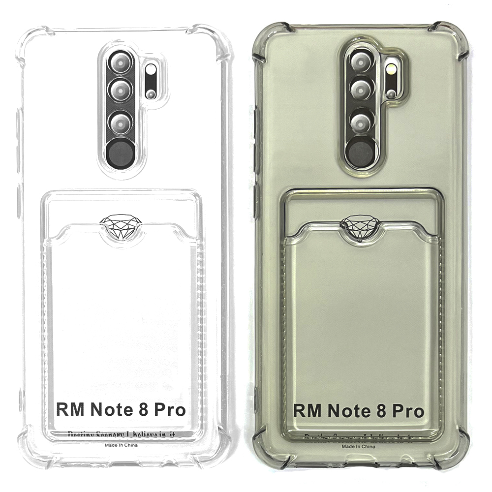 Силиконовый чехол для Xiaomi Redmi Note 8 Pro прозрачный с визитницей (от 5шт цена 10р)
