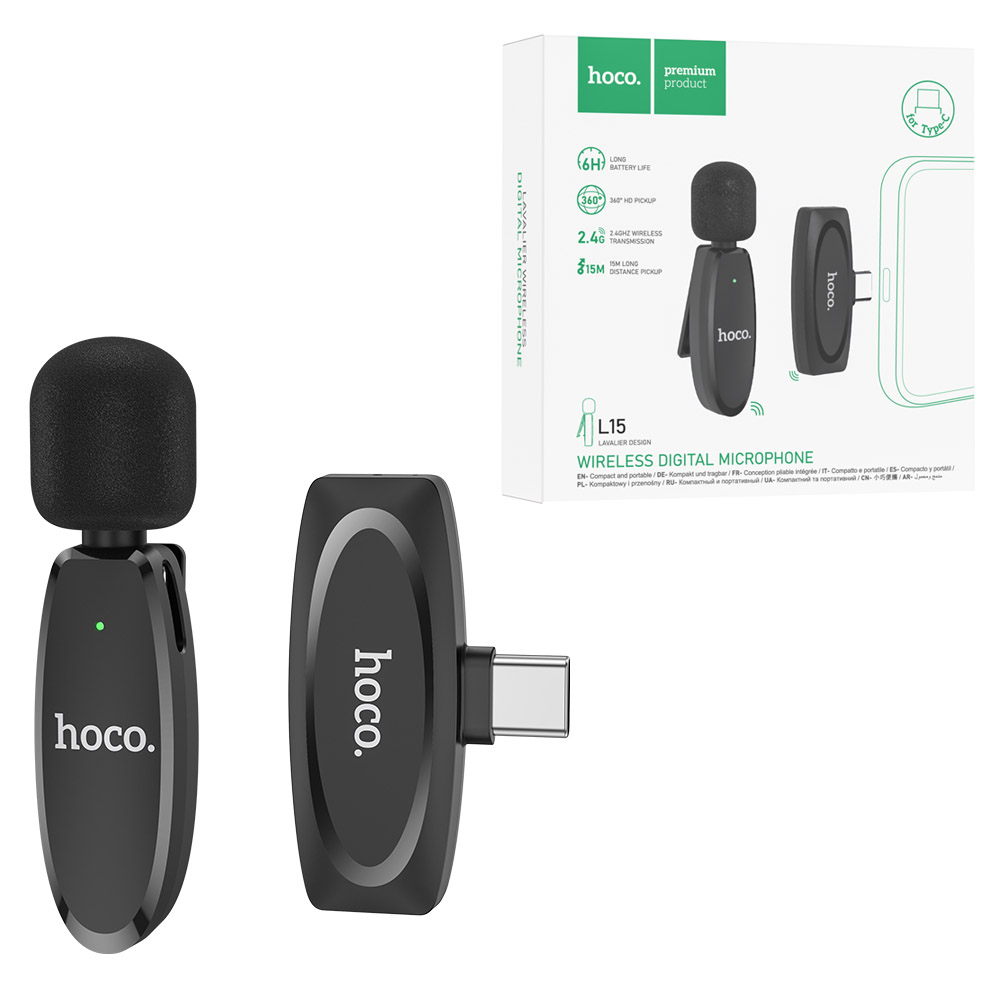Bluetooth микрофон Hoco L15 Type-C Crystal lavalier wireless digital Black