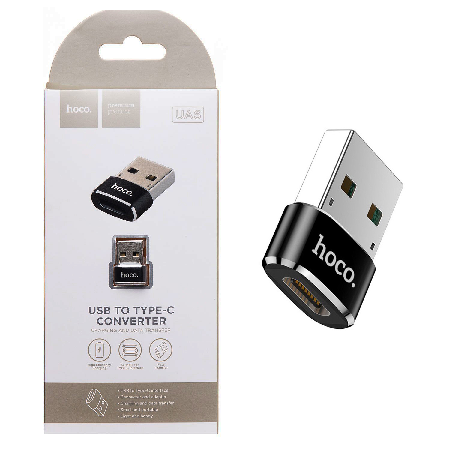 Переходник Hoco UA6 USB на Type-C (Black) (40)