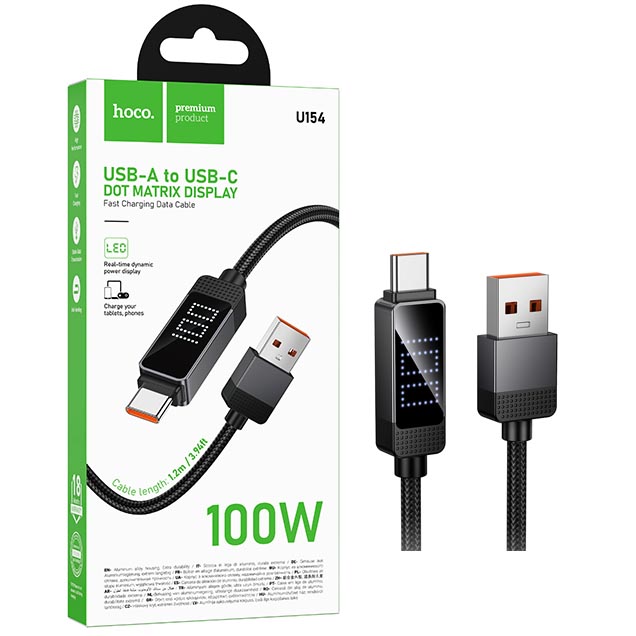 Кабель Hoco U154 (USB to Type-C) Matrix 100W charging data cable with digital display (Black) (22)