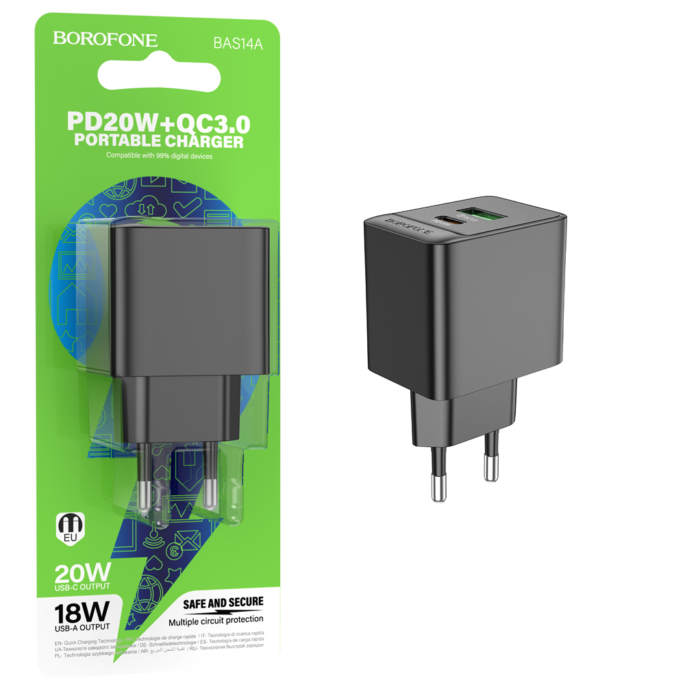 СЗУ блок Borofone BAS14A Erudite PD20W+QC3.0 (Black) (76)