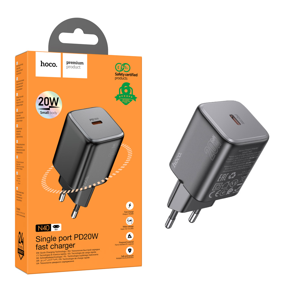 СЗУ блок Hoco N40 Mighty single port PD20W (Black) (12)