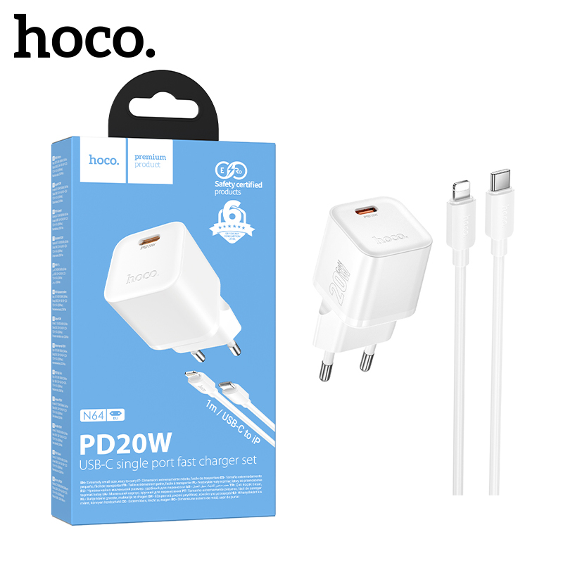 СЗУ Hoco N64 (PD Type-C to Lightning)  Ingenious single port PD20W (White) (13)