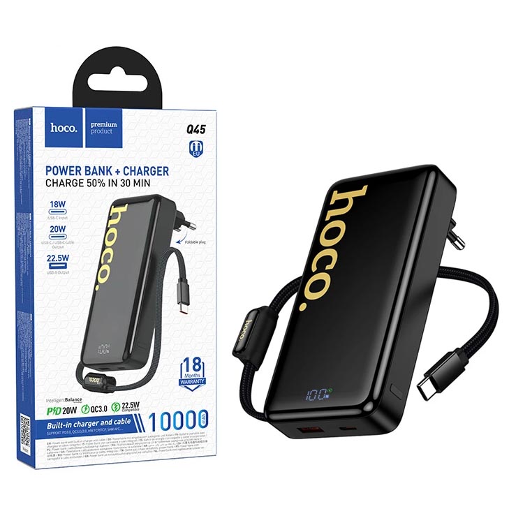 Аккумулятор (АКБ) Power Bank Hoco Q45 (10000mAh) 22.5W+PD20W with charger and cable (Black) (40)