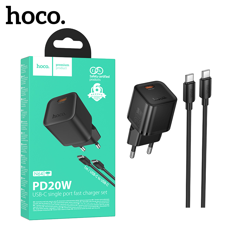 СЗУ Hoco N64 (Type-C to Type-C)  Ingenious single port PD20W (Black) (13)