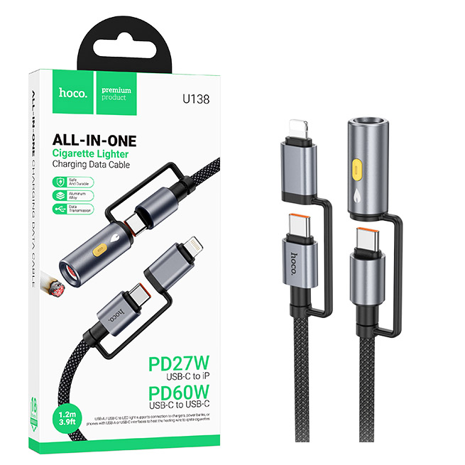 Кабель Hoco U138 All-in-one USB/ Type-C to Type-C/ прикуриватель (Black) (22)