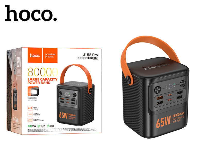 Аккумулятор (АКБ) Power Bank Hoco J152 Pro (80000 mAh) Tough PD65W+light (Black) (12)
