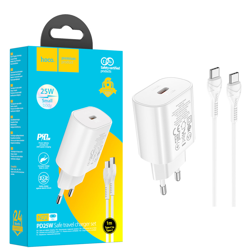 СЗУ Hoco N22 (Type-C to Type-C) Jetta PD25W charger set (White) (12)
