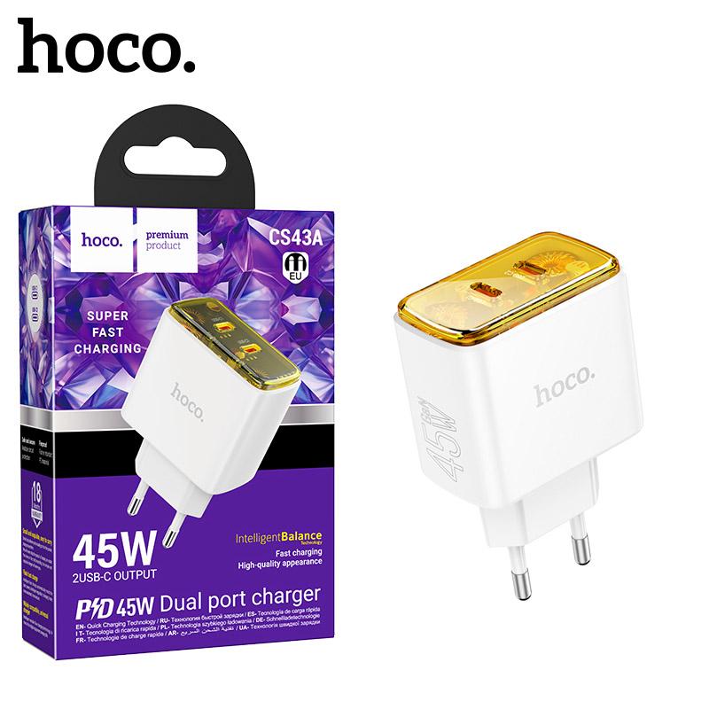 СЗУ блок Hoco CS43A Smart PD45W(2C) charger (White) (32)