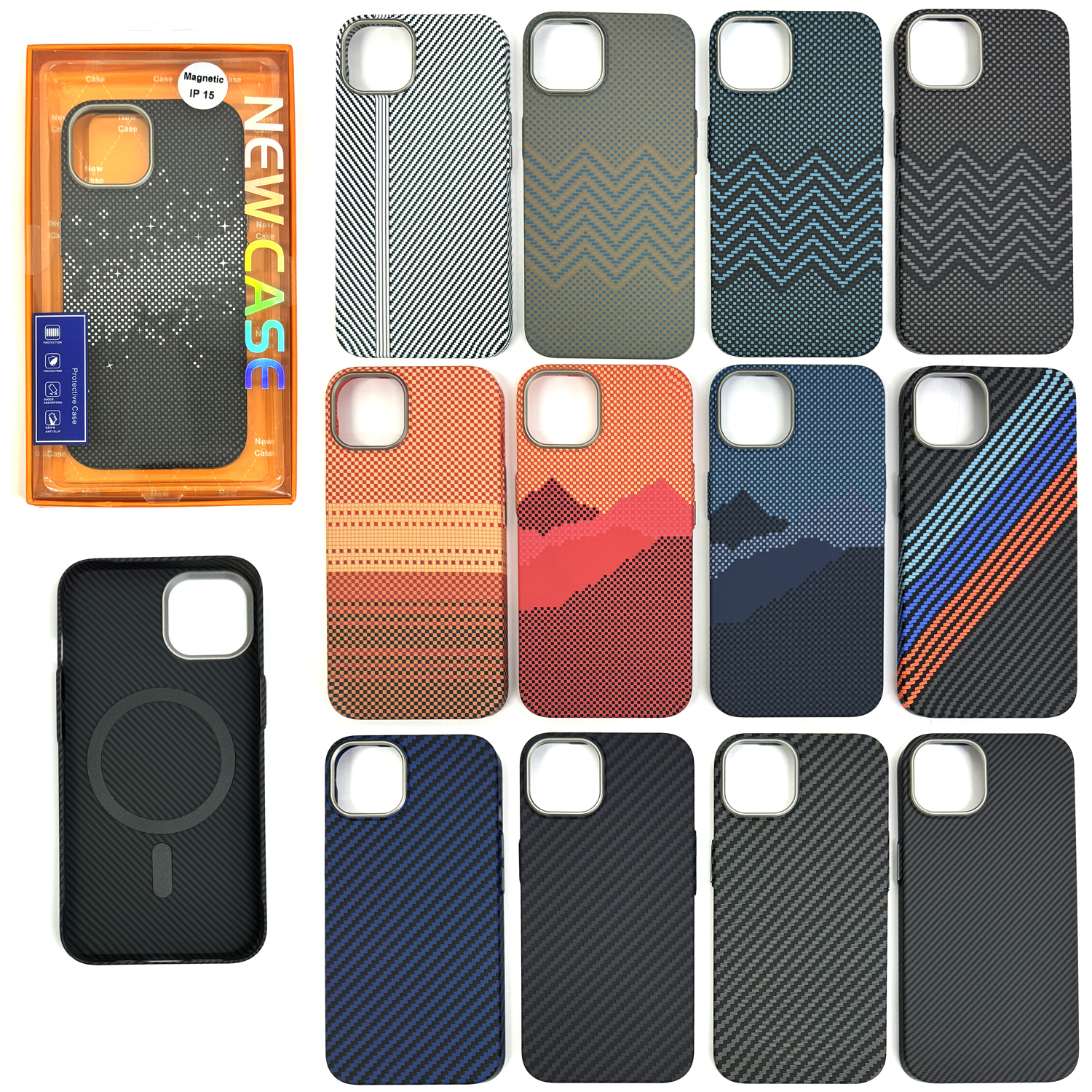Задняя накладка для iPhone 15 Magnetic карбон в ассортименте