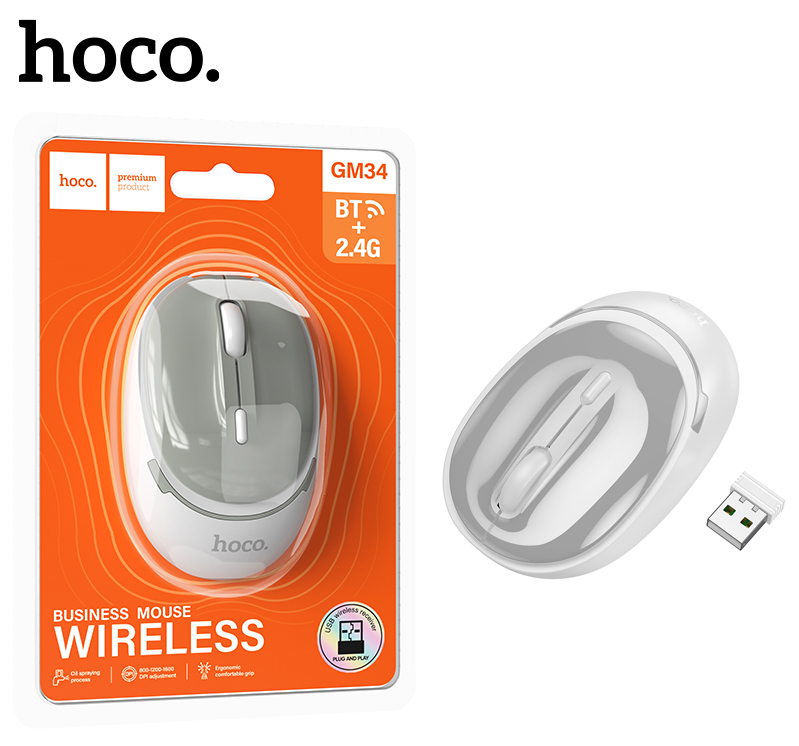 Мышь Hoco GM34 беспроводная Nuevo dual-mode business wireless mouse (Gray White) (15)