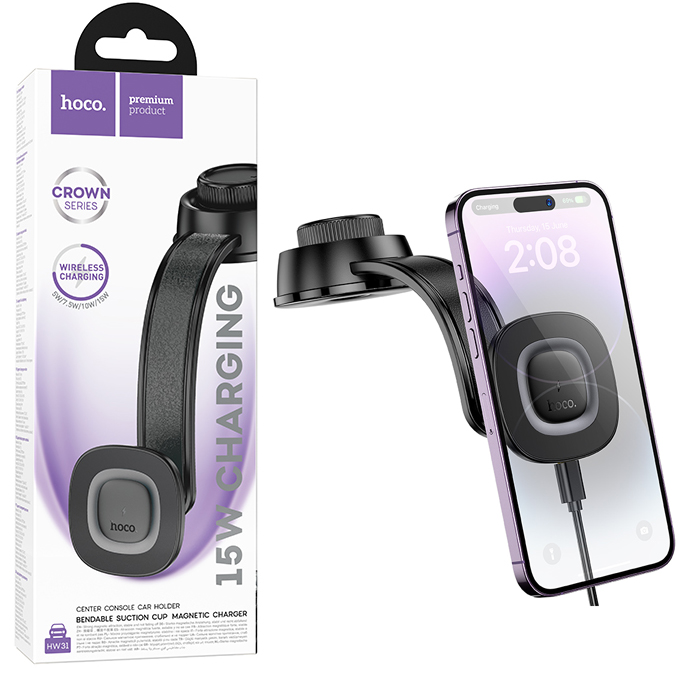Автомобильный держатель Hoco HW31 Crown magnetic wireless (Black metal Gray)