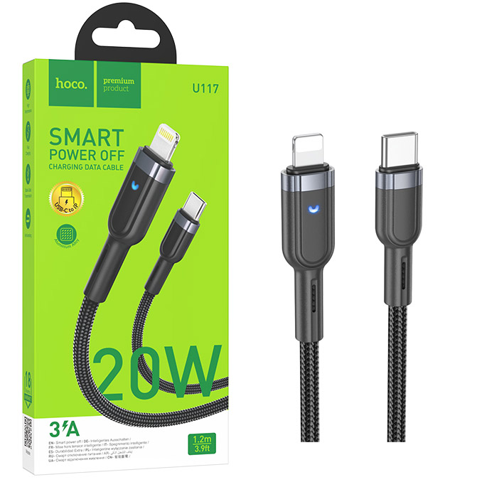 Кабель Hoco U117 (PD Type-C to Lightning) Grand PD20W intelligent power-off (Black) (22)