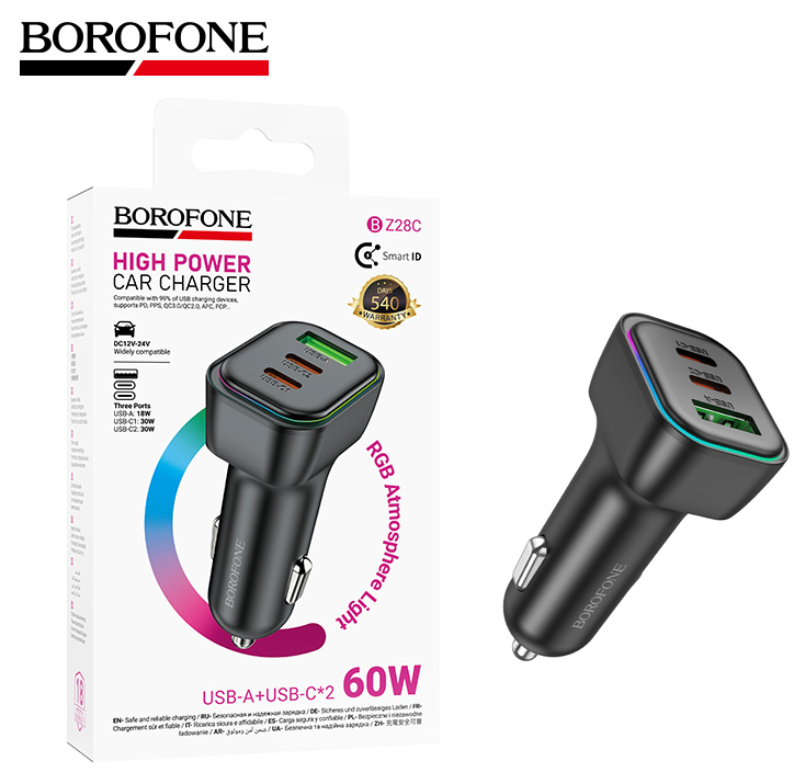 АЗУ блок Borofone BZ28C Trophie PD60W(2C1A) car charger (Black) (37)
