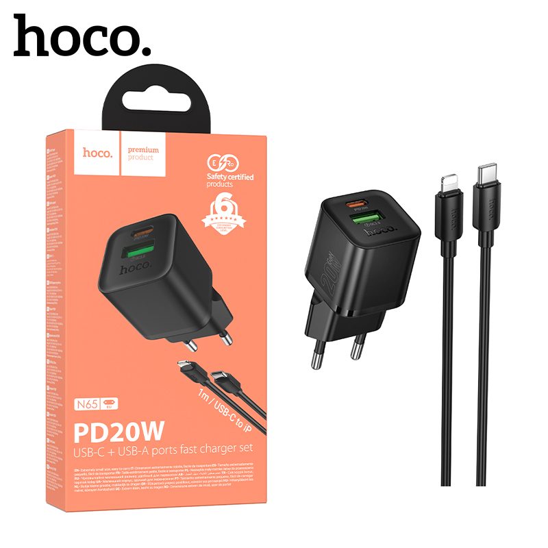 СЗУ Hoco N65 (PD Type-C to Lightning) Ingenious PD20W+QC3.0 (Black) (13)