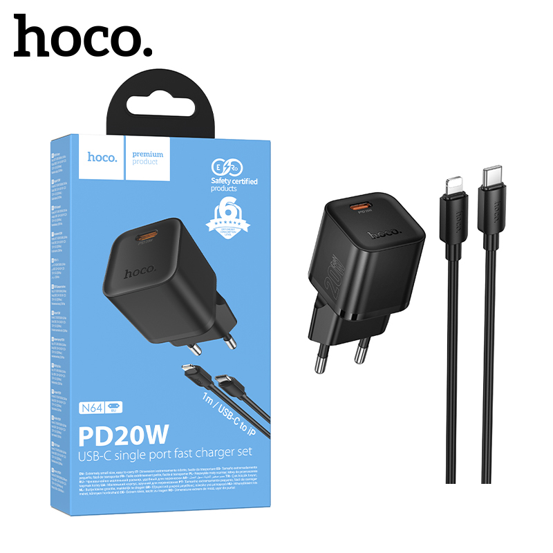 СЗУ Hoco N64 (PD Type-C to Lightning) Ingenious single port PD20W (Black) (13)