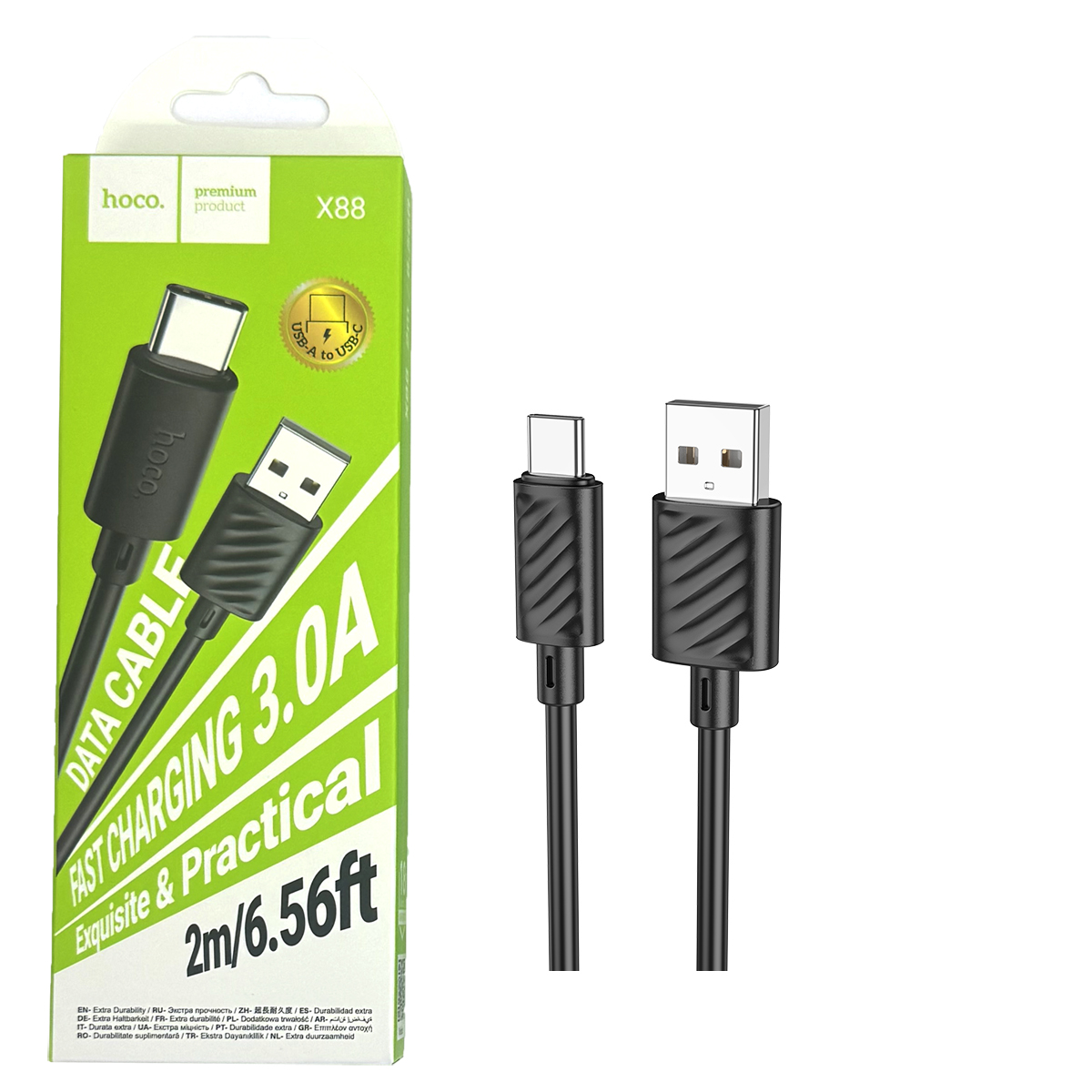 Кабель Hoco X88 (USB toType-C) (2m) Gratified charging (Black) (от 30 штук цена 53) (30)