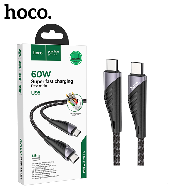 Кабель Hoco U95 (Type-C to Type-C) Freeway PD charging data cable 60W (Black) (20)