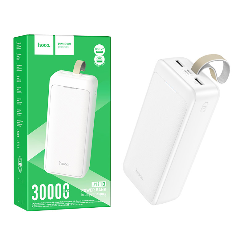 Аккумулятор (АКБ) Power Bank Hoco J111B (30000 mAh)  Smart charge (White)