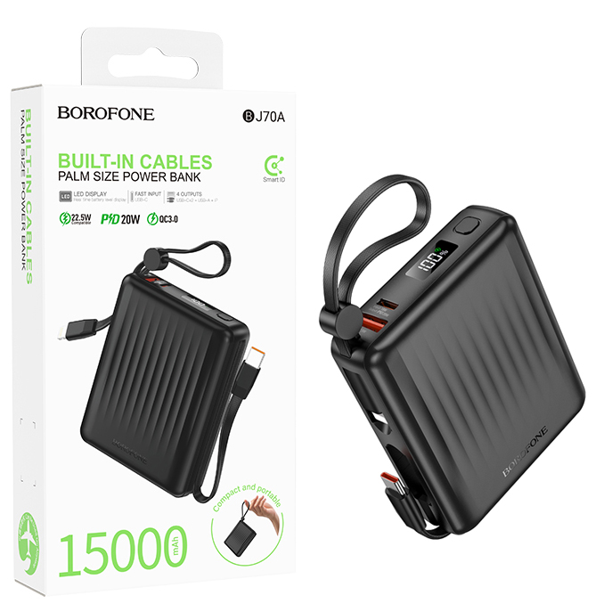 Аккумулятор (АКБ) Power Bank Borofone BJ70A (15000mAh) Source dual PD20W with cable (Black) (36)