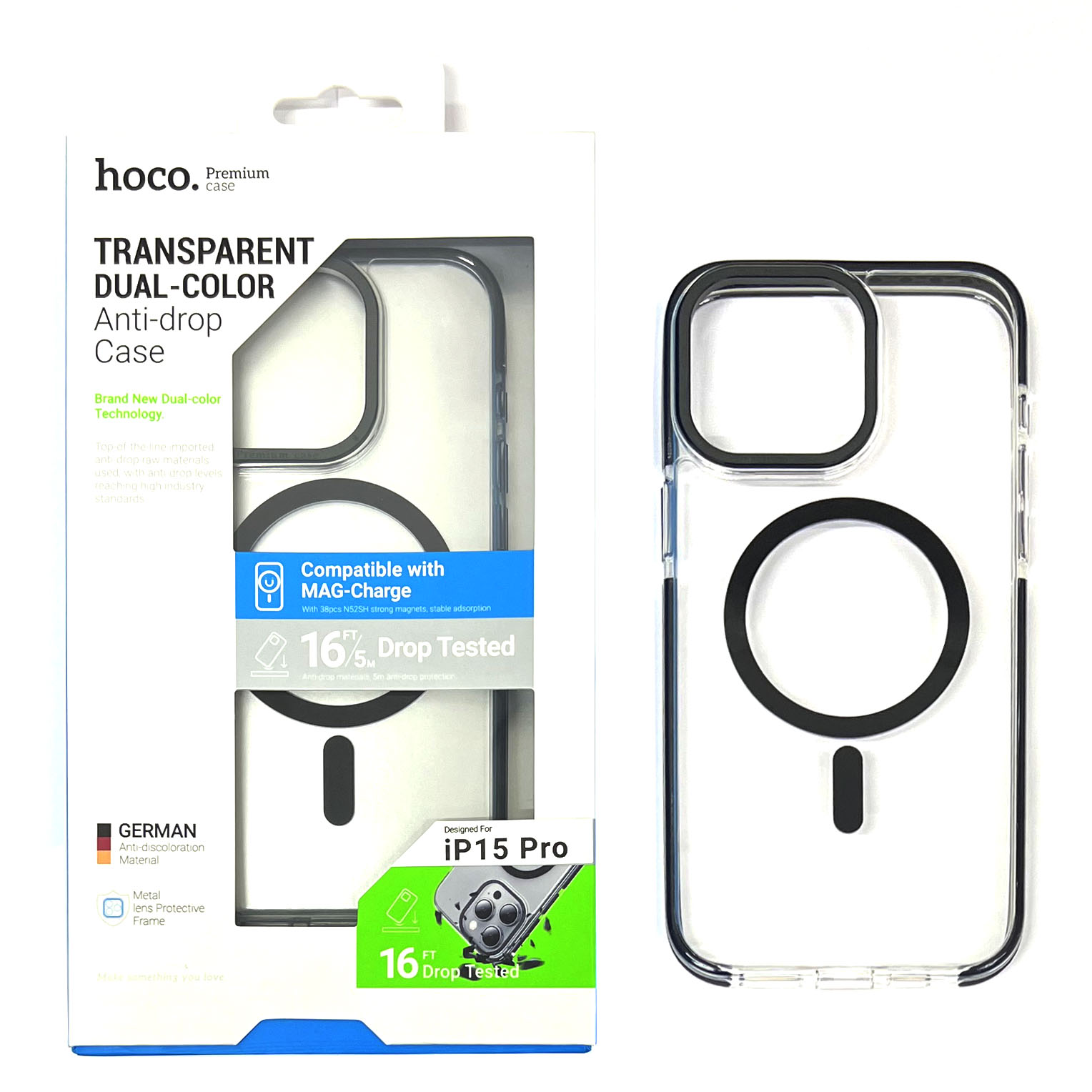 Задняя накладка Hoco для iPhone 15 Pro Transparent anti-fall magnetic (AS6) transparent black