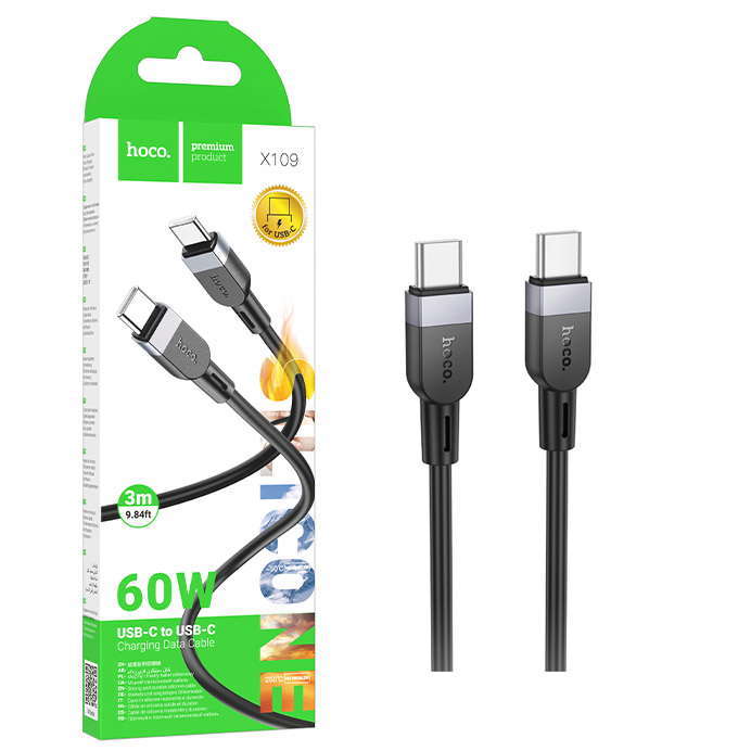 Кабель Hoco X109 (Type-C to Type-C) (3m) Energy 60W silicone charging (Black) (31)