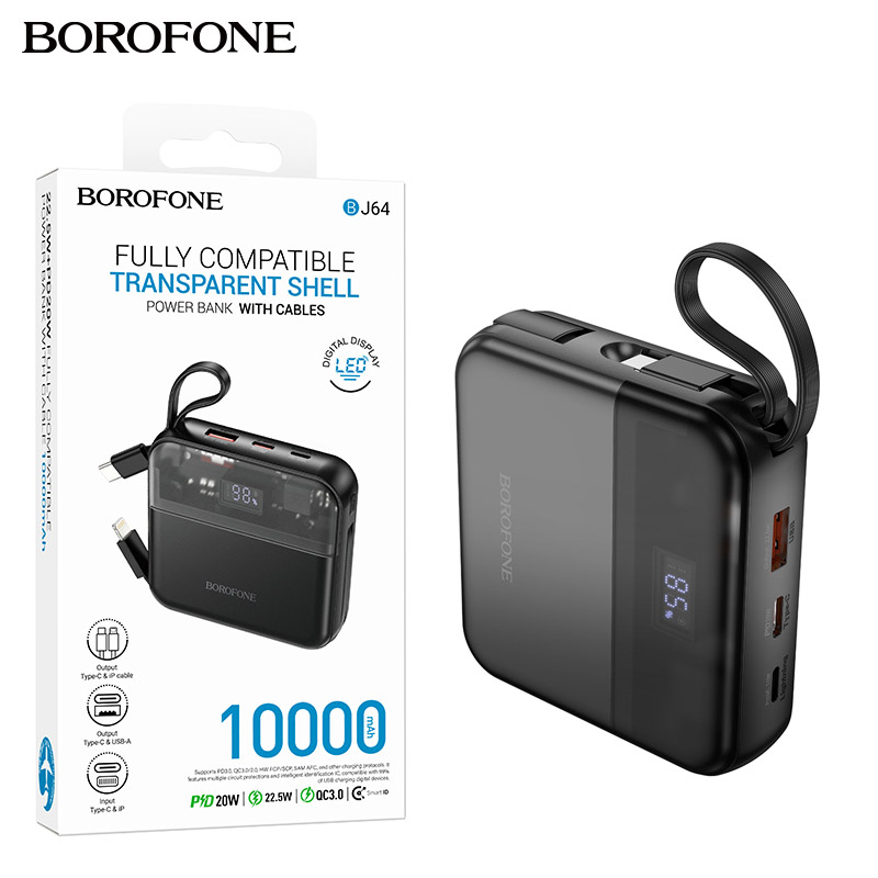 Аккумулятор (АКБ) Power Bank Borofone BJ64 (10000mAh) Distinct 22.5W+PD20W (Black) (38)