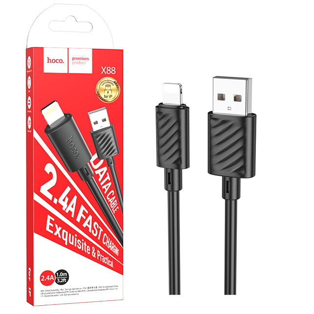 Кабель Hoco X88 (USB to Lightning) Gratified charging (Black) (от 30 штук цена 33) (100)