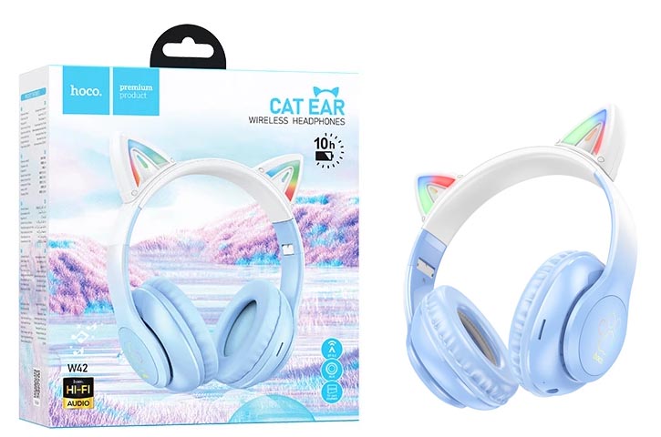 Наушники Hoco W42 Cat Ears over-ear BT headphones (Crystal Blue)