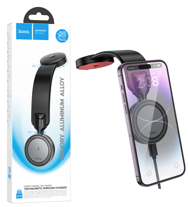 Автомобильный держатель Hoco HW29 Totem ring magnetic wireless fast (Black metal Gray)