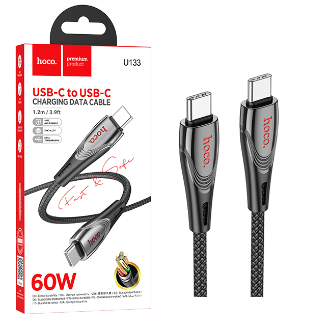 Кабель Hoco U133 (Type-C to Type-C) Monte 60W charging (Black) (22)