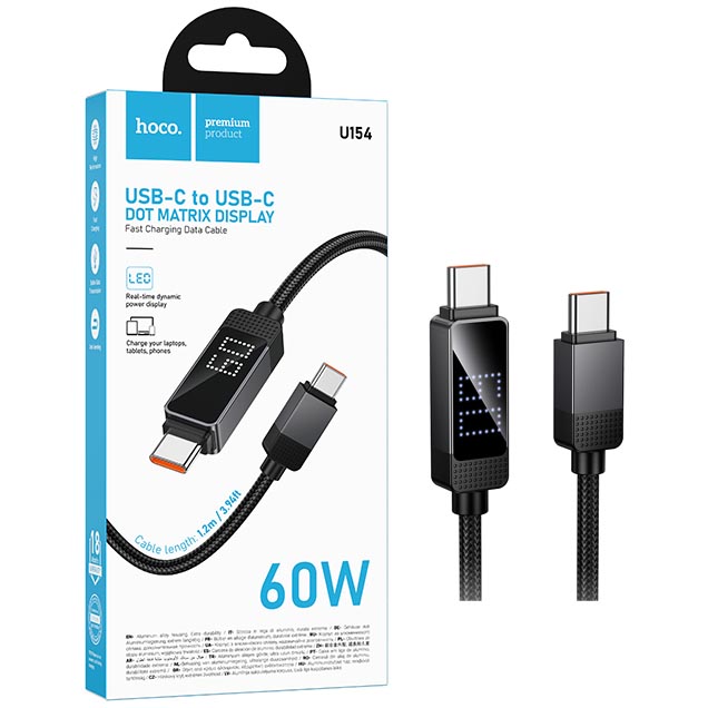 Кабель Hoco U154 (Type-C to Type-C) Matrix 60W charging data cable with digital display (Black) (22)