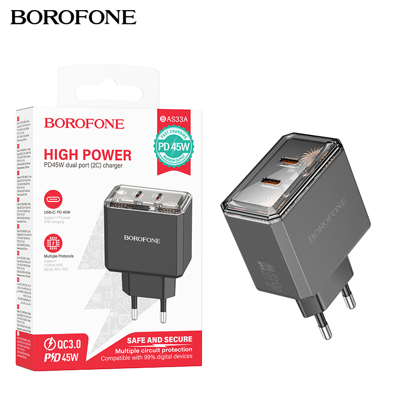 СЗУ блок Borofone BAS33A Treasure PD45W(2C) charger (Black) (46)