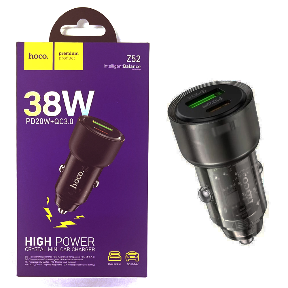АЗУ блок Hoco Z52 Spacious PD38W (1C1A) car charger (Transparent Black) (12)
