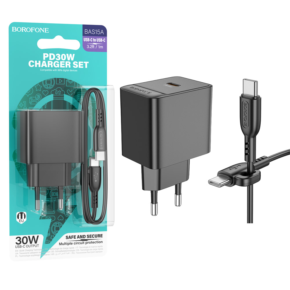 СЗУ Borofone BAS15A (Type-C to Type-C) Erudite 30W single port (Black) (48)