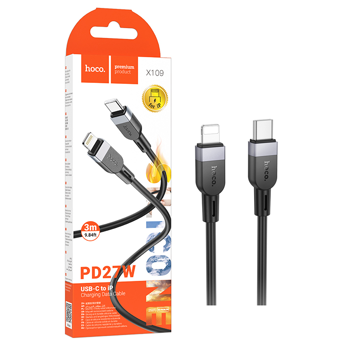 Кабель Hoco X109 (PD Type-C to Lightning) (3m) Energy PD27W silicone charging (Black) (31)
