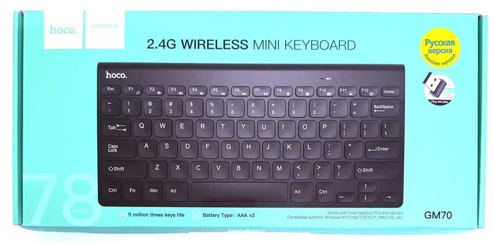 Клавиатура Hoco GM70 Dragon 2.4G wireless mini keyboard(russian version) (Black) (60)
