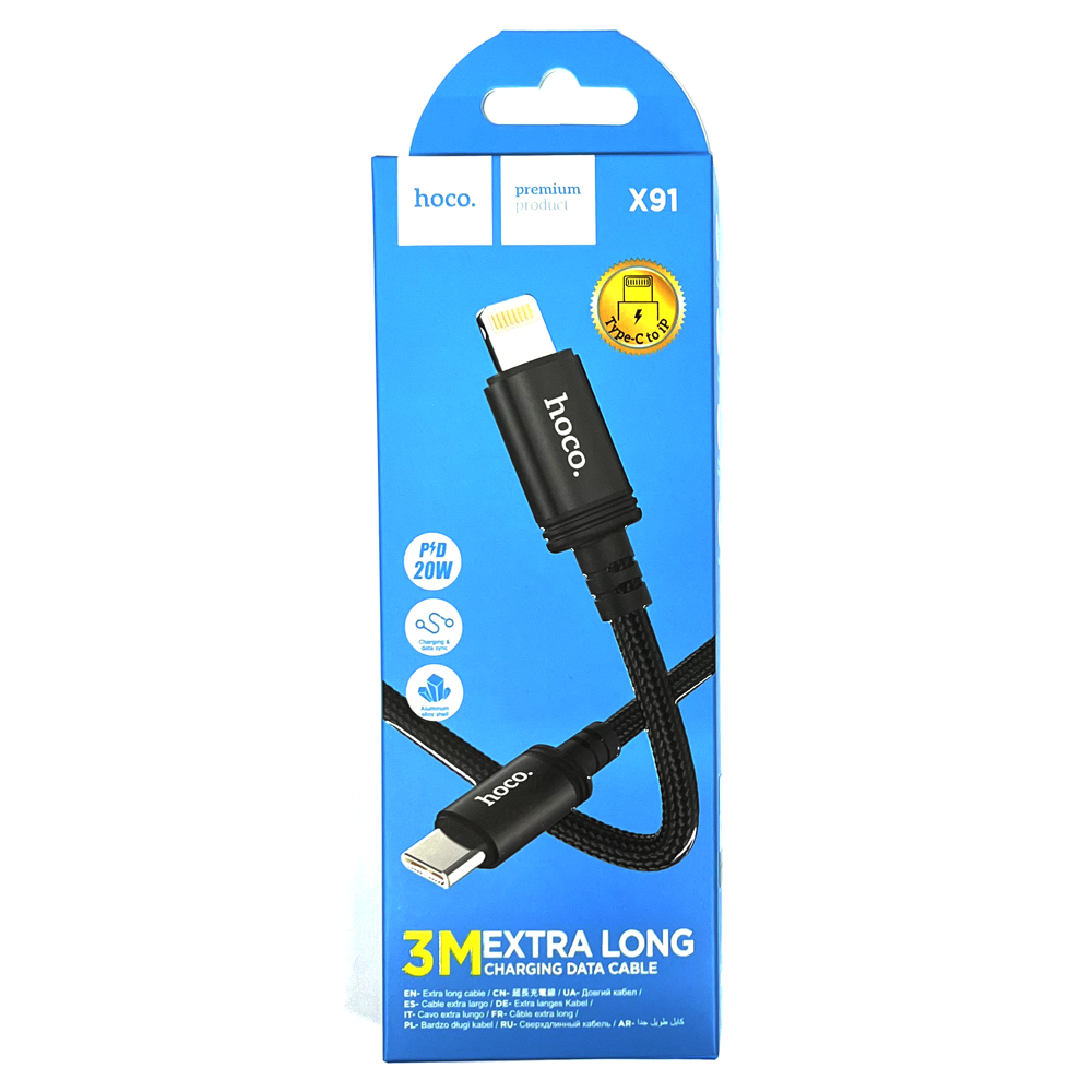 Кабель Hoco X91 (PD Type-C to Lightning) (3m) Radiance PD20W charging  (Black)
