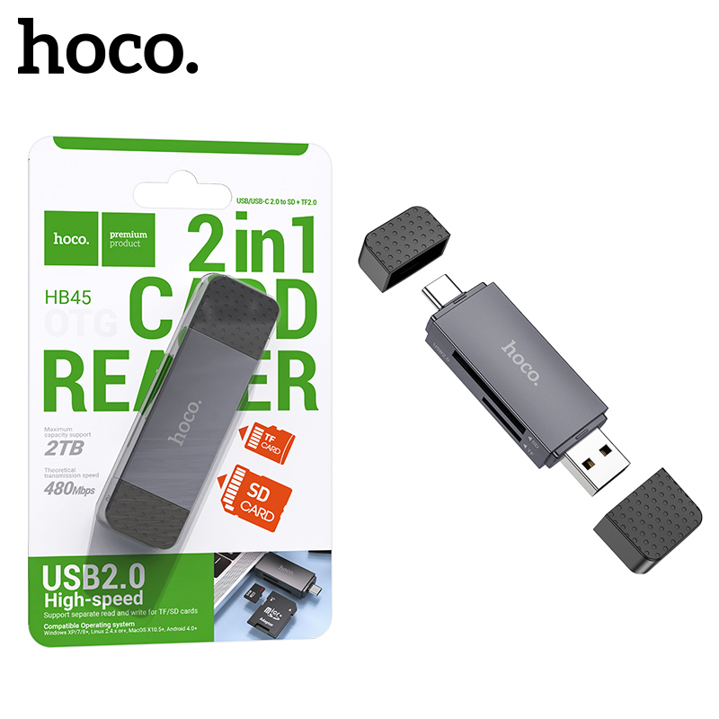 Картридер Hoco HB45 Mindful 2-in-1 (USB/ Type-C 2.0) (Metal Gray) (50)