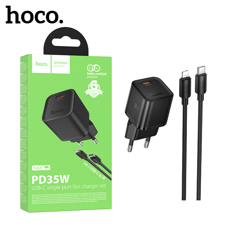 СЗУ Hoco N66 (PD Type-C to Lightning)  Ingenious single port PD35W (Black) (13)