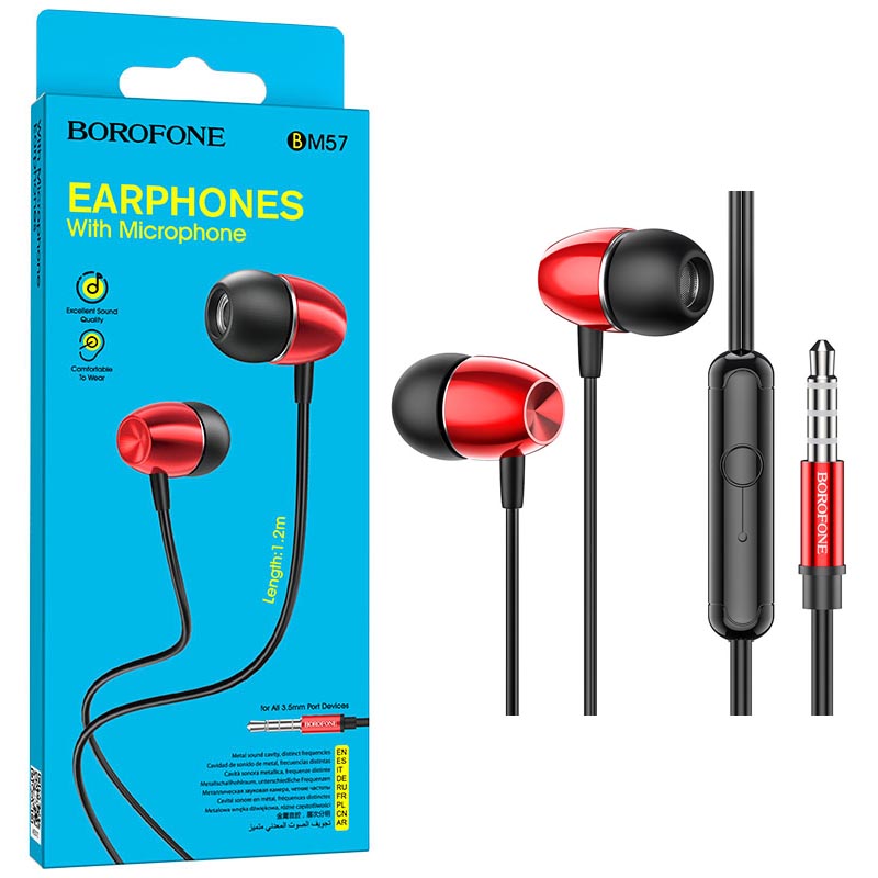 Наушники Borofone BM57 Platinum universal earphones with microphone (Red)
