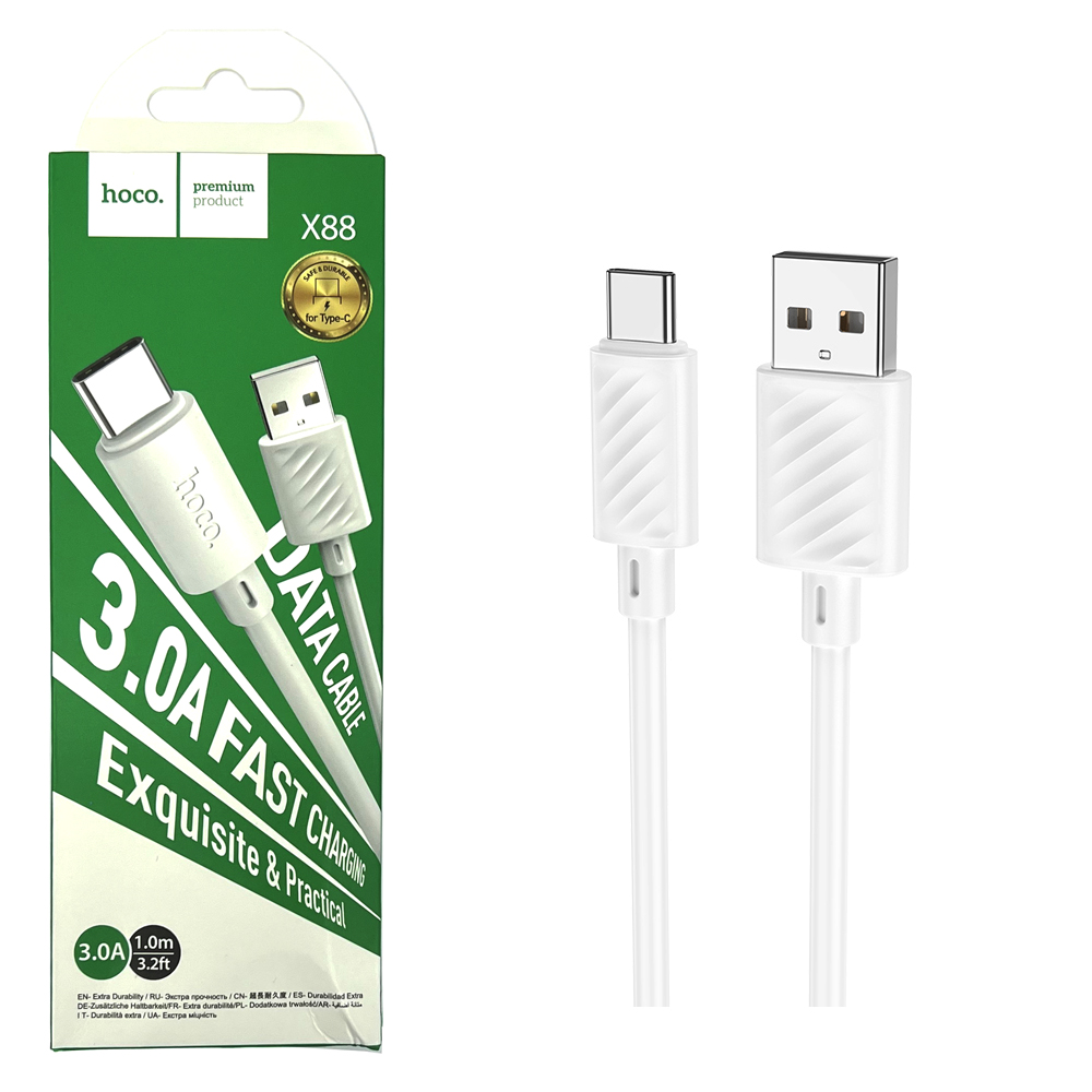 Кабель Hoco X88 (USB toType-C) Gratified charging (White) (от 30 штук цена 30) (100)