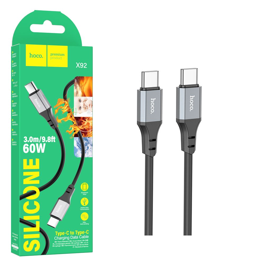 Кабель Hoco X92 (Type-C to Type-C) (3m) Honest silicone 60W (Black)