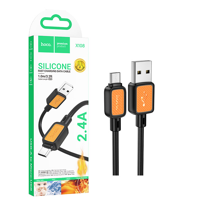 Кабель Hoco X108 (USB to Micro) Benefit silicone charging (Black) (31)