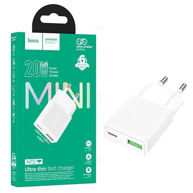 СЗУ блок Hoco N73 Speed PD20W+QC3.0 ultra-thin charger (White) (23)