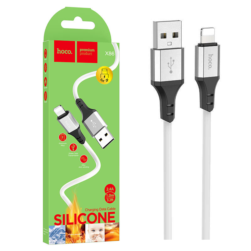 Кабель Hoco X86 (USB to Lightning) Spear silicone (White) (36)
