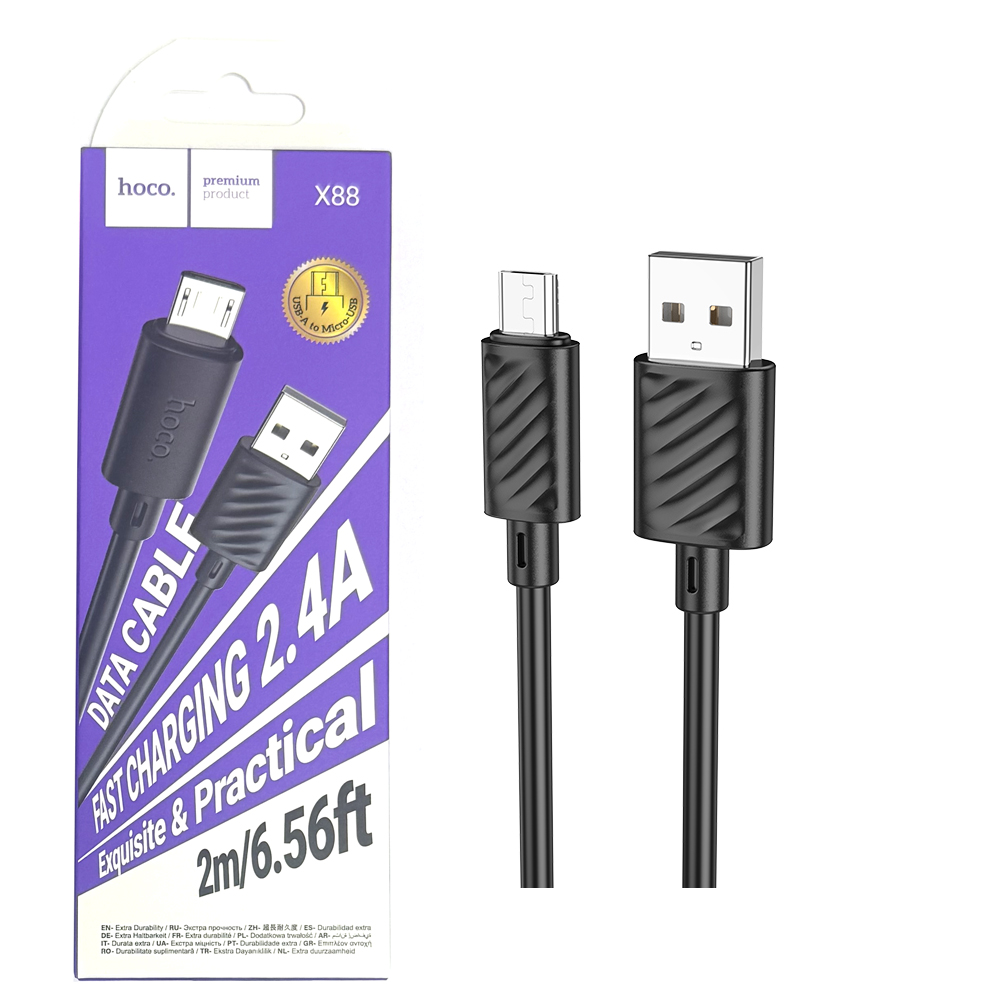 Кабель Hoco X88 (USB to Micro) (2m) Gratified charging (Black) (от 30 штук цена 50) (30)
